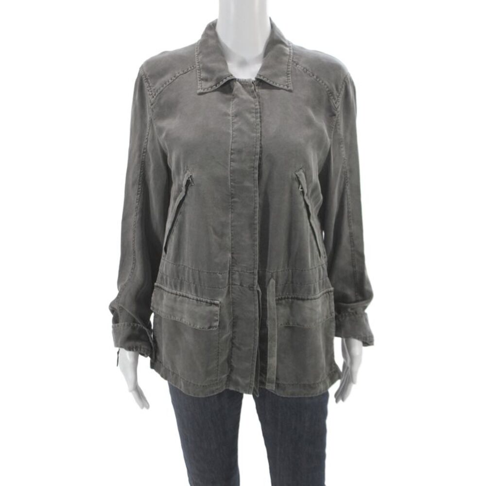 Prada Womens Military Silk Jacket Dark Gray Zip Size M